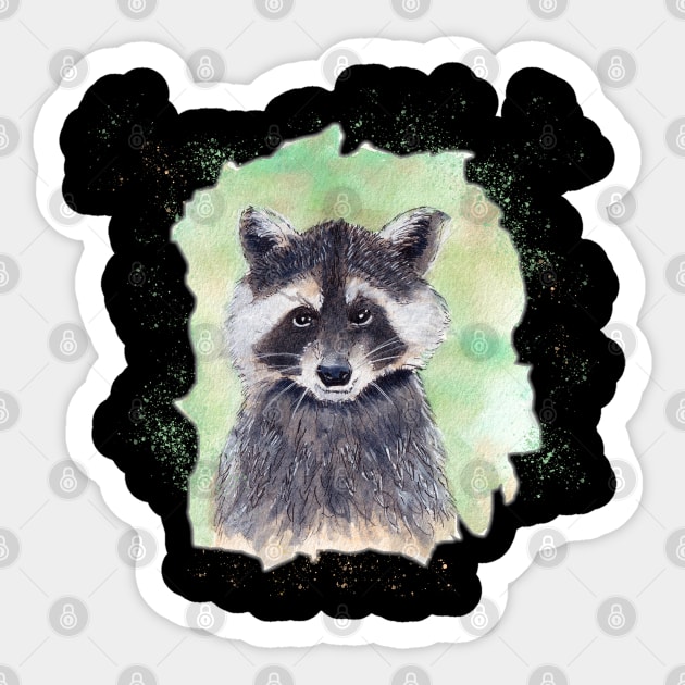 Raccoon in Ink and Watercolor Sticker by Blissful Drizzle